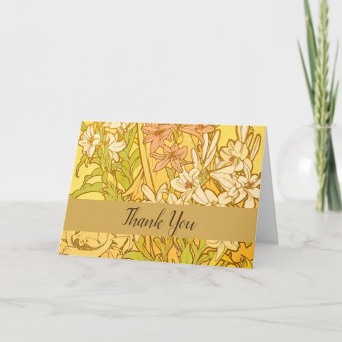 Alfonse Mucha Art Nouveau lily flowers Thank You Card