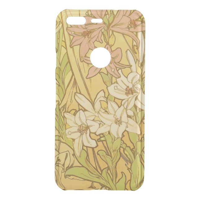 Alfonse Mucha Art Nouveau lily flowers Uncommon Google Pixel Case (Back)