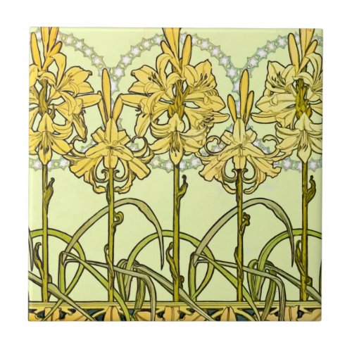 Alfonse Mucha Art Nouveau lily pattern classic Ceramic Tile