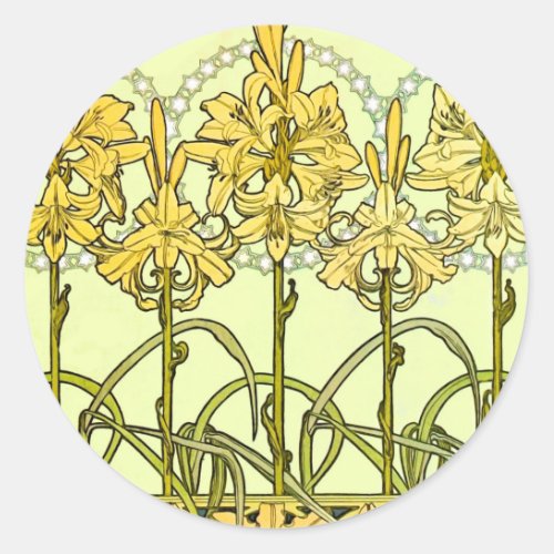 Alfonse Mucha Art Nouveau lily pattern classic Classic Round Sticker