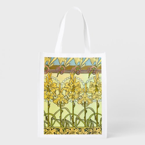 Alfonse Mucha Art Nouveau lily pattern classic Grocery Bag