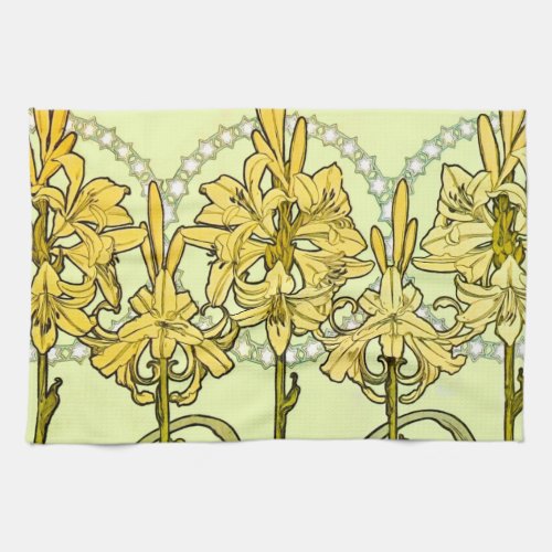 Alfonse Mucha Art Nouveau lily pattern classic Kitchen Towel