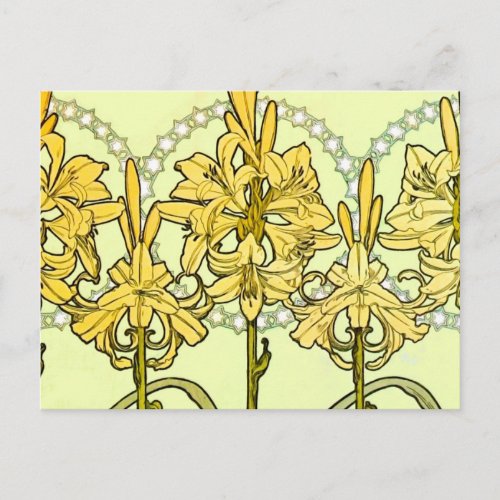 Alfonse Mucha Art Nouveau lily pattern classic Postcard