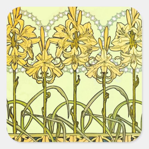 Alfonse Mucha Art Nouveau lily pattern classic Square Sticker