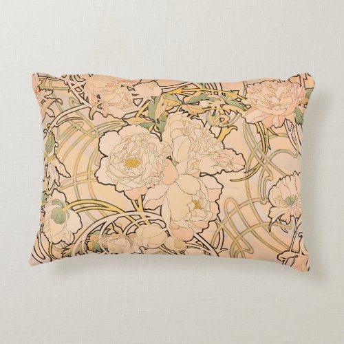 Alfonse Mucha Art Nouveau Peonies Accent Pillow