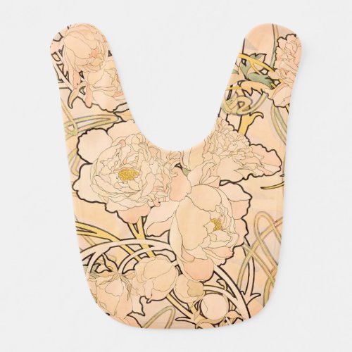 Alfonse Mucha Art Nouveau Peonies Baby Bib