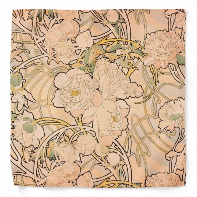 Alfonse Mucha Art Nouveau Peonies Bandana (Front)