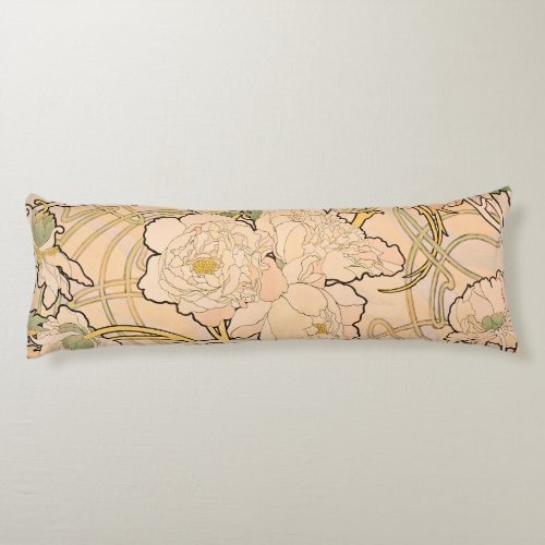 Alfonse Mucha Art Nouveau Peonies Body Pillow