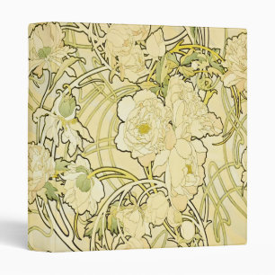 Alfonse Mucha Art Nouveau Peonies Botanical Art 3 Ring Binder