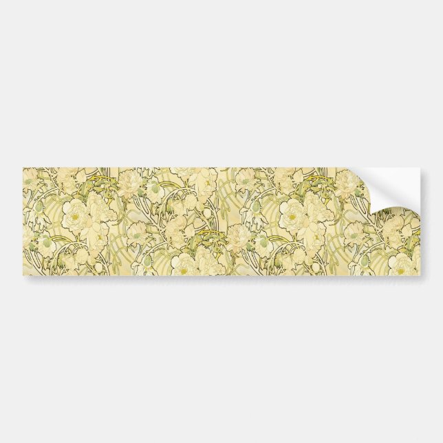 Alfonse Mucha Art Nouveau Peonies Botanical Art Bumper Sticker (Front)