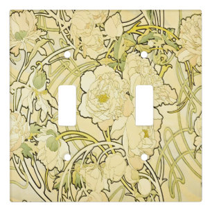 Alfonse Mucha Art Nouveau Peonies Botanical Art Light Switch Cover