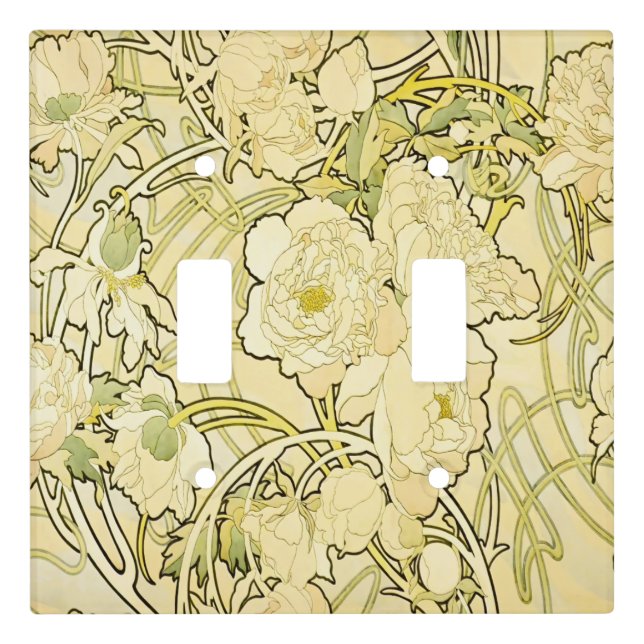 Alfonse Mucha Art Nouveau Peonies Botanical Art Light Switch Cover (Front)