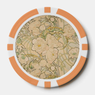 Alfonse Mucha Art Nouveau Peonies Botanical Art Poker Chips