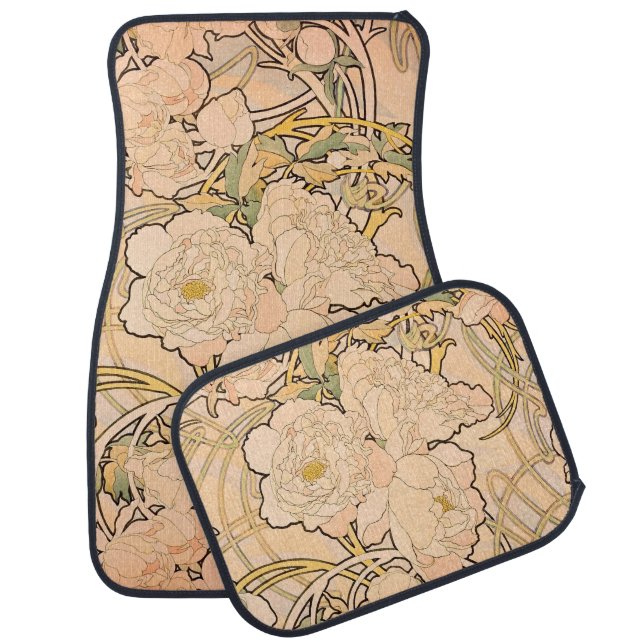 Alfonse Mucha Art Nouveau Peonies Car Floor Mat (Set)