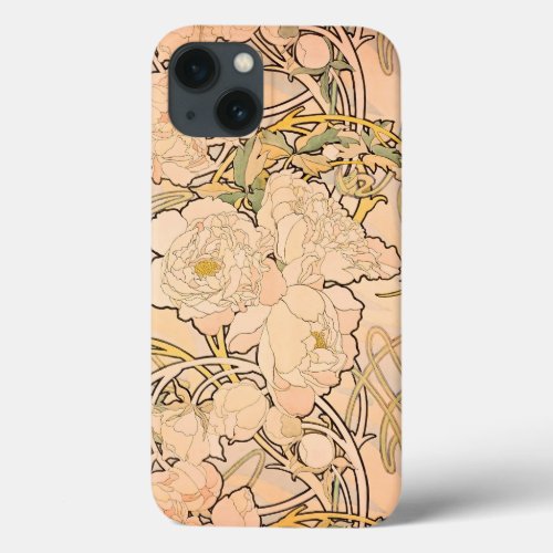 Alfonse Mucha Art Nouveau Peonies iPhone 13 Case