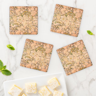 Alfonse Mucha Art Nouveau Peonies Coaster Set