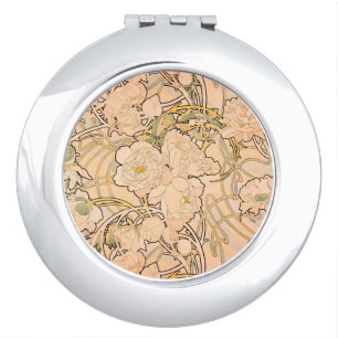 Alfonse Mucha Art Nouveau Peonies Compact Mirror