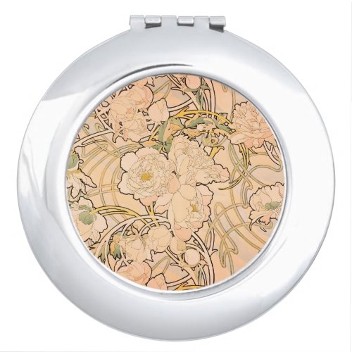 Alfonse Mucha Art Nouveau Peonies Compact Mirror