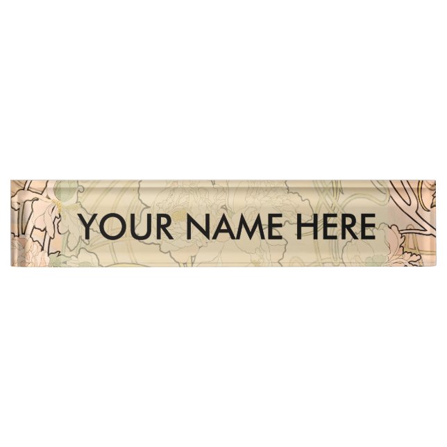 Alfonse Mucha Art Nouveau Peonies Desk Name Plate (Front)