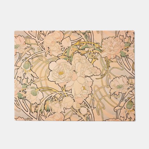 Alfonse Mucha Art Nouveau Peonies Doormat