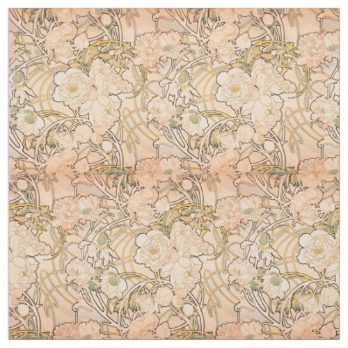 Alfonse Mucha Art Nouveau Peonies Fabric