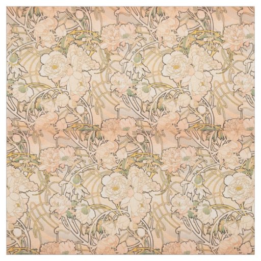 Alfonse Mucha Art Nouveau Peonies Fabric