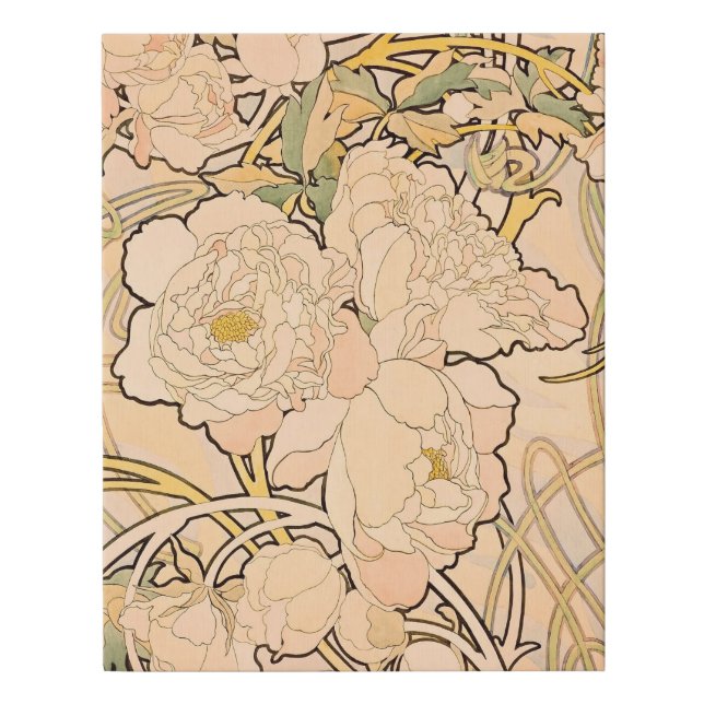 Alfonse Mucha Art Nouveau Peonies Faux Canvas Print (Front)
