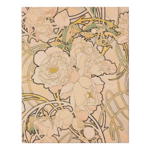 Alfonse Mucha Art Nouveau Peonies Faux Canvas Print