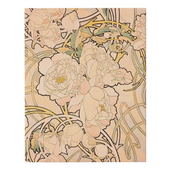 Alfonse Mucha Art Nouveau Peonies Faux Canvas Print (Front)
