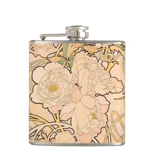 Alfonse Mucha Art Nouveau Peonies Flask