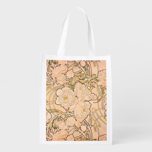 Alfonse Mucha Art Nouveau Peonies Grocery Bag