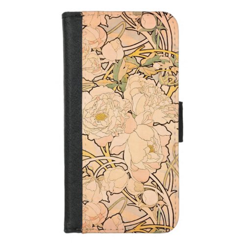 Alfonse Mucha Art Nouveau Peonies iPhone 87 Wallet Case