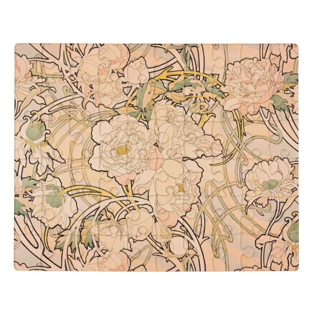 Alfonse Mucha Art Nouveau Peonies Jigsaw Puzzle (Puzzle Horizontal)