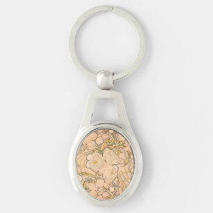 Alfonse Mucha Art Nouveau Peonies Keychain