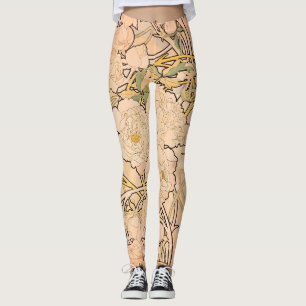 Alfonse Mucha Art Nouveau Peonies Leggings