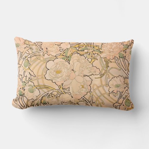 Alfonse Mucha Art Nouveau Peonies Lumbar Pillow