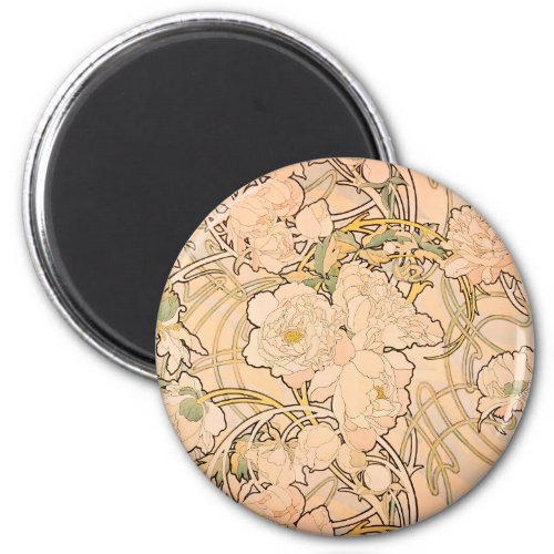 Alfonse Mucha Art Nouveau Peonies Magnet