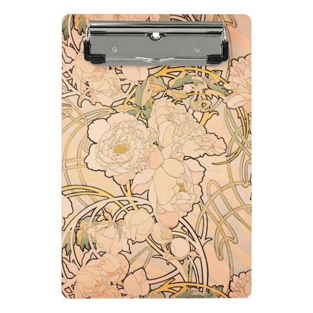 Alfonse Mucha Art Nouveau Peonies Mini Clipboard (Front)