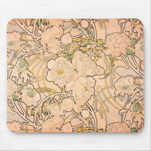 Alfonse Mucha Art Nouveau Peonies Mouse Pad