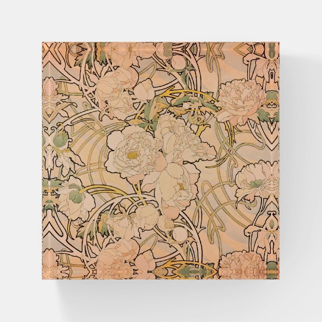 Alfonse Mucha Art Nouveau Peonies Paperweight (Front)