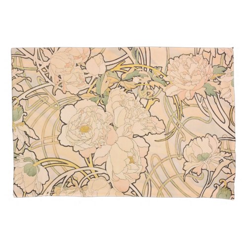 Alfonse Mucha Art Nouveau Peonies Pillow Case