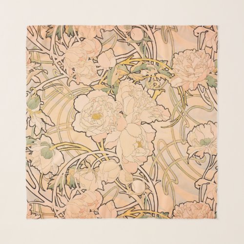 Alfonse Mucha Art Nouveau Peonies Scarf