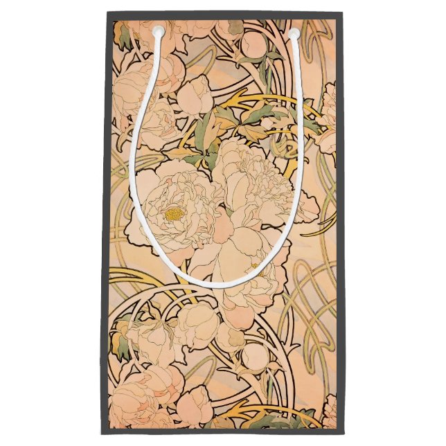 Alfonse Mucha Art Nouveau Peonies Small Gift Bag (Front)