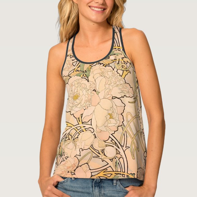 Alfonse Mucha Art Nouveau Peonies Tank Top (Front)