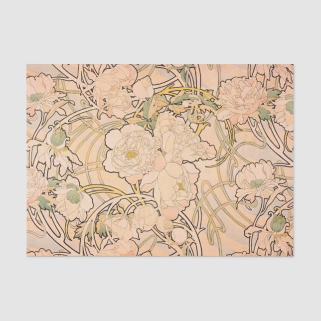 Alfonse Mucha Art Nouveau Peonies Tissue Paper (Front)
