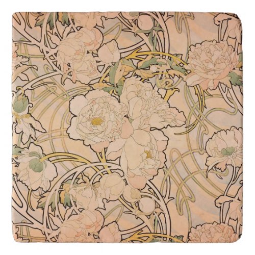 Alfonse Mucha Art Nouveau Peonies Trivet