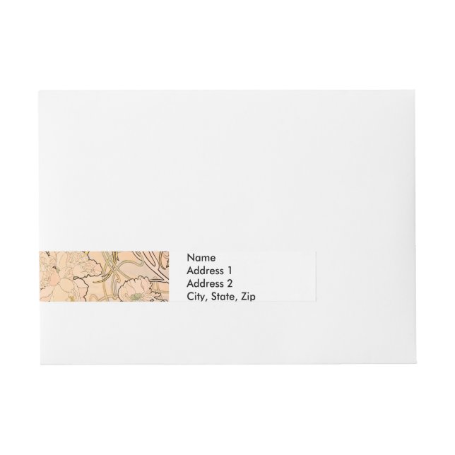 Alfonse Mucha Art Nouveau Peonies Wrap Around Address Label (Front)