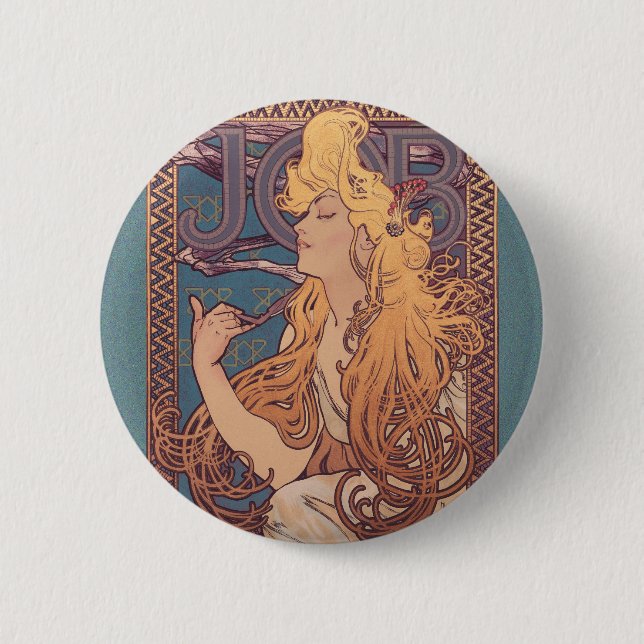 Alfonse Mucha Job Art Nouveau woman Button (Front)
