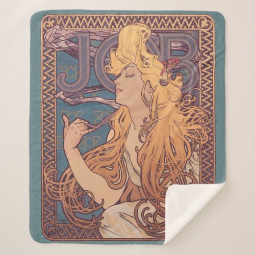 Alfonse Mucha Job Art Nouveau woman Sherpa Blanket