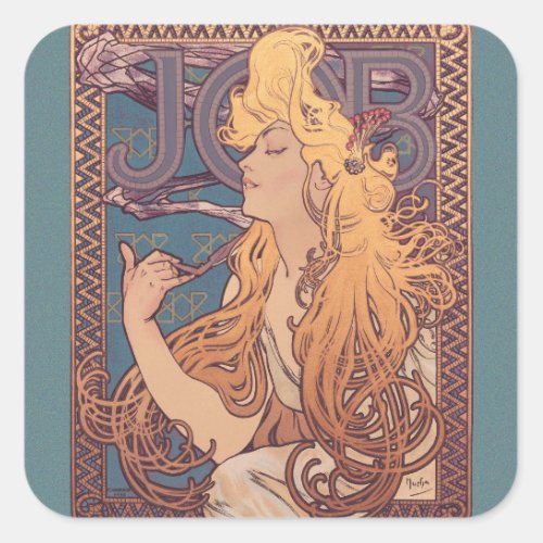 Alfonse Mucha Job Art Nouveau woman Square Sticker